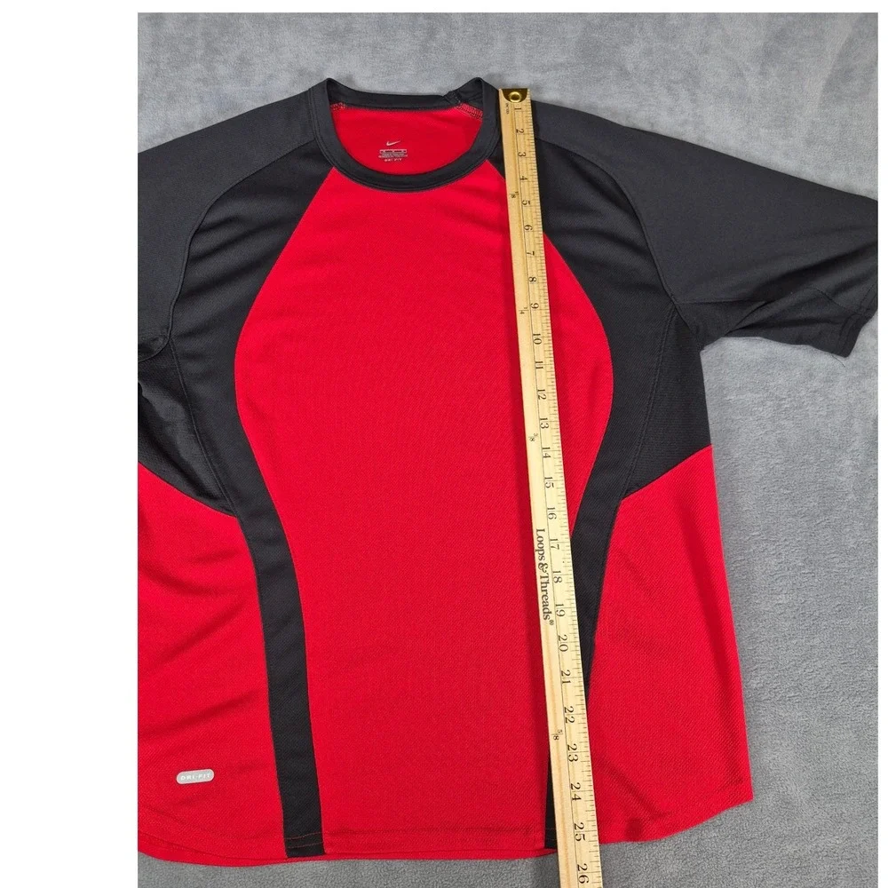 Nike Mens Dri-FIT Athletic T-Shirt Large Red Black Colorblock Training Tee